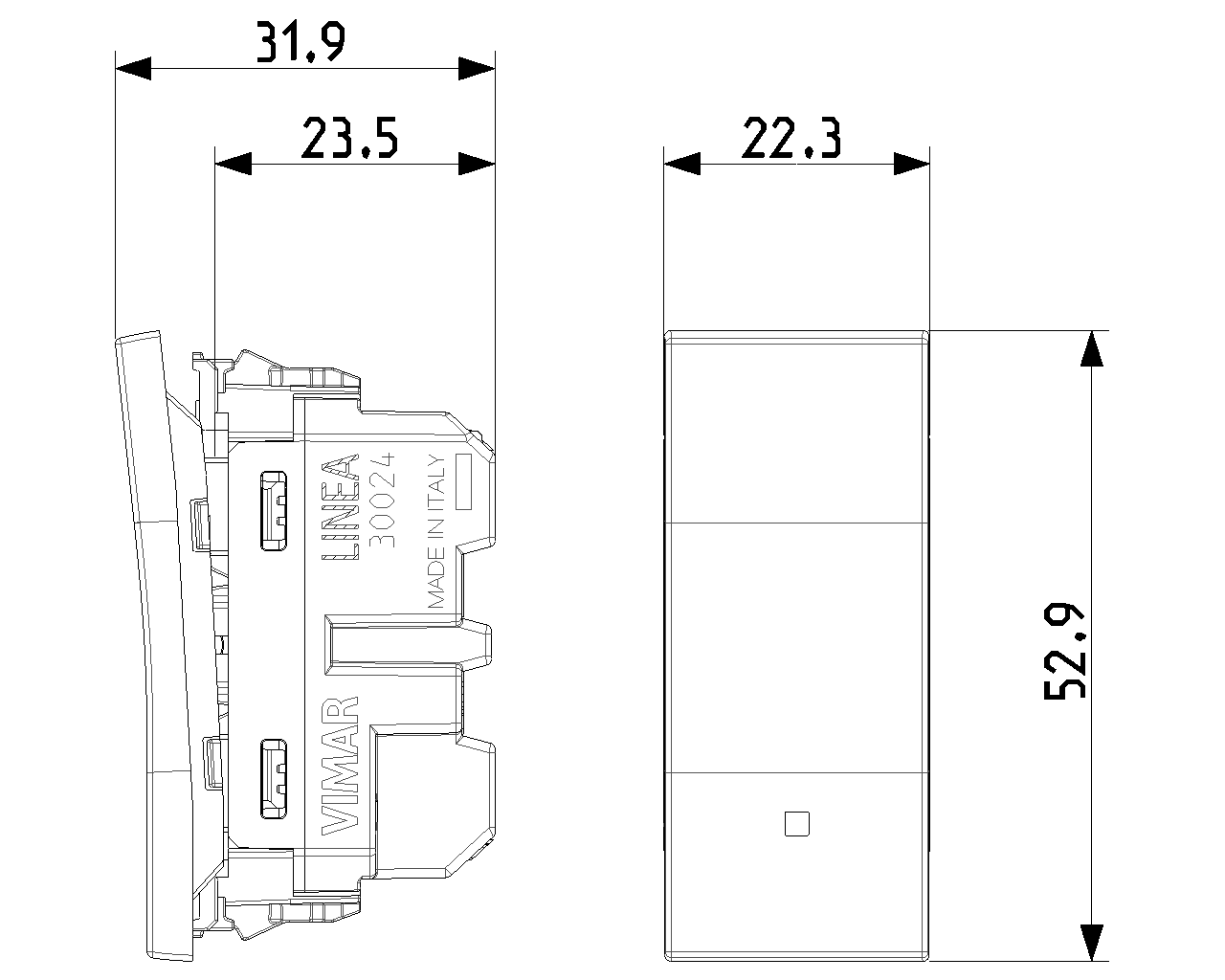 Deviatore 1P 10 AX 250 V~ illuminabile basculante Vimar Linea bianco-nero-canapa 30024.B/G/C Deviatore 1P 10 AX 250 V~ illuminabile basculante Vimar Linea bianco-nero-canapa 30024.B/G/C